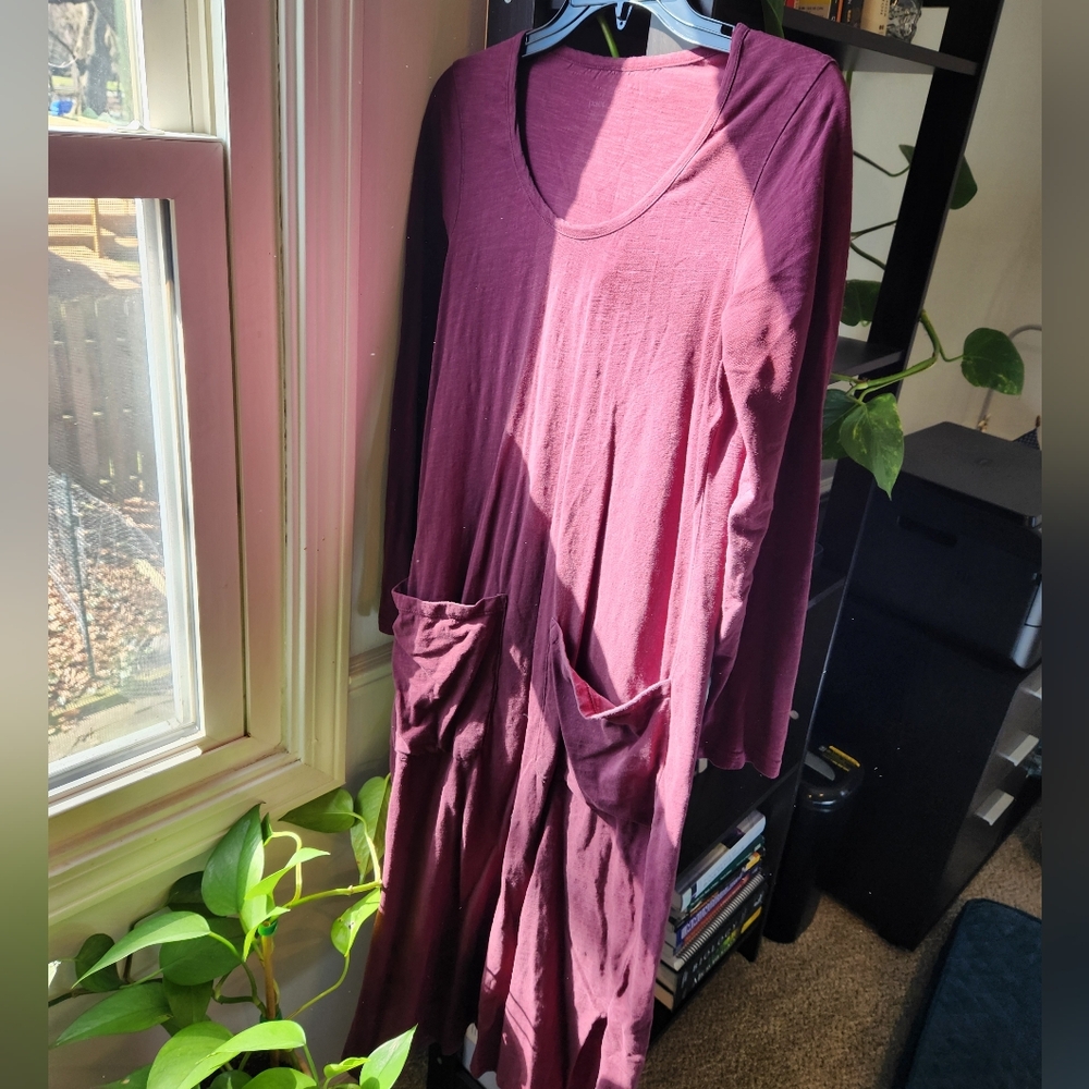 PACT Women’s Long Sleeve Pocket Dress in Plum